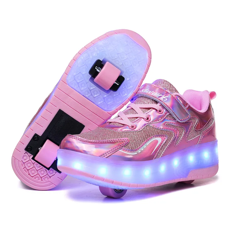 Roller Shoes Girls Sneakers USB Rechargeable 2 Wheels Shoes Roller Skates for Beginner Trainers 16 Modes LED Light Up